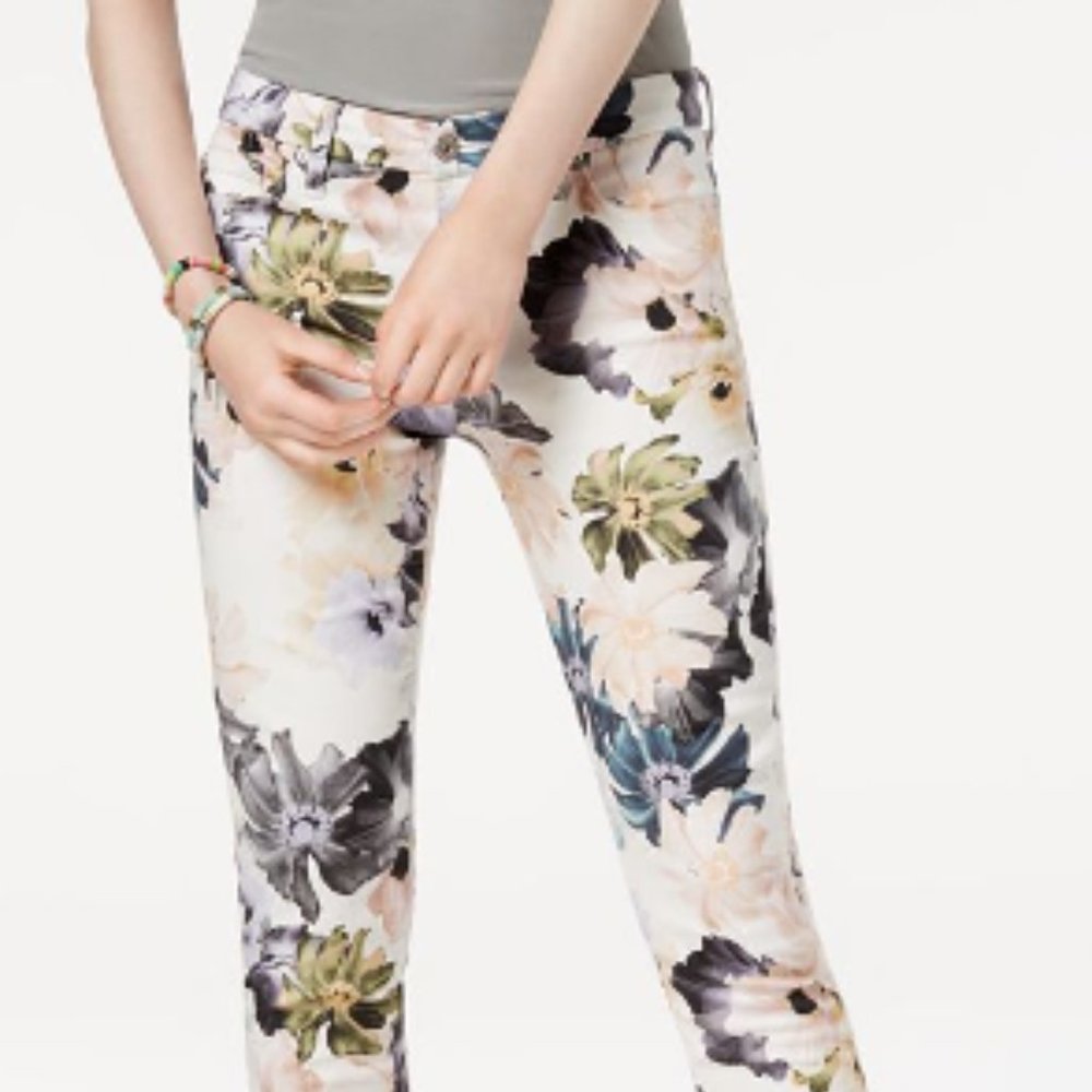 7 For All Mankind White Floral Ankle Skinny Jeans